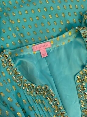 Lilly Pulitzer Turquoise Dress with Gold Sequin Accents